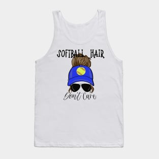 Softball Hair Don’t Care Girl Messy Bun in Cap Tank Top